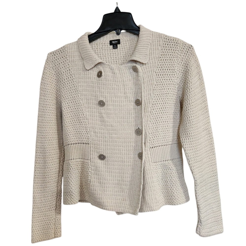 Mossimo Chunky Knit Cardigan Sweater Womens Sz XL Double Breasted Cropped Beige